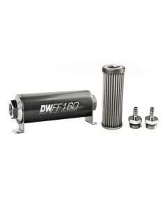 DeatschWerks Stainless Steel 5/16in 40 Micron Universal Inline Fuel Filter Housing Kit (160mm) - 8-03-160-040K-516