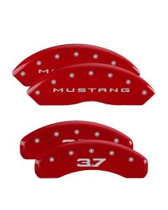 MGP 4 Caliper Covers Engraved Front 2015/Mustang Engraved Rear 2015/37 Red finish silver ch - 10202SM32RD