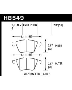 Hawk 07-11 Mazdaspeed3 / 06-11 Mazdaspeed6 / 05-09 Volvo V50 DTC-60 Front Race Brake Pads - HB549G.702