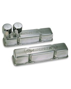 Moroso Chevrolet Small Block Valve Cover - 1 Cover w/2 Breathers at Front - Polished Aluminum - Pair - 68365