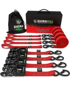 Rhino USA Heavy Duty Ratchet Tie-Down 4-Pack Red 1.6In X 15Ft - TD-GC1.6X15-RED