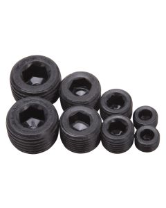 Edelbrock Fittings Pipe Plug Kit Internal Allen Head 1/8In 1/4In 3/8In 1/2In NPT Set of 8 Black - 8051