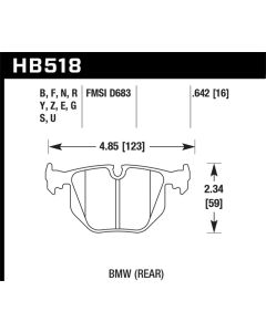 Hawk BMW 3/5/7Series/M3/M5/X3/X5/Z4/Z8 / Land Rover Range Rover Blue 9012 Race Rear Brake Pads - HB518E.642
