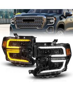 Anzo 19-21 GMC Sierra 1500 LED Projector Headlight w/Switchback+Sequential - Black - 111600