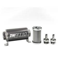 DeatschWerks Stainless Steel 3/8in 5 Micron Universal Inline Fuel Filter Housing Kit (110mm) - 8-03-110-005K-38