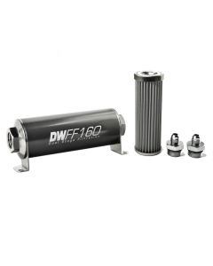 DeatschWerks Stainless Steel 6AN 40 Micron Universal Inline Fuel Filter Housing Kit (160mm) - 8-03-160-040K-6