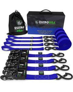 Rhino USA Heavy Duty Ratchet Tie-Down 4-Pack (Blue) 1.6In X 8Ft - HDKIT-4PK-BLU