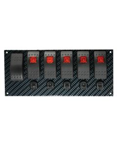Moroso Rocker Switch Panel - Dash Mount - LED - 8in x 3-13/32in - Grey/Black Fiber Design - 74193
