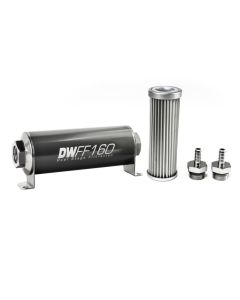 DeatschWerks Stainless Steel 5/16in 5 Micron Universal Inline Fuel Filter Housing Kit (160mm) - 8-03-160-005K-516