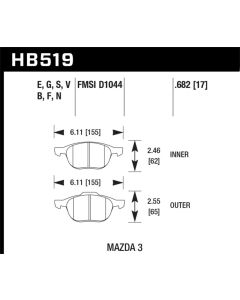 Hawk HP+ 08-09 Mazda 3 / Ford/ Volvo DTC-60 Race Front Brake Pads - HB519G.682