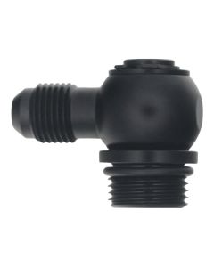 DeatschWerks 8AN ORB Male to 6AN Male Flare Low Profile 90-Degree Swivel - Anodized Matte Black - 6-02-0419-B