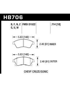 Hawk 11-12 Chevy Cruze Eco/LS/1LT/2LT/LTZ / 12 Sonic LS/LT/LTZ DTC-60 Front Race Brake Pads - HB706G.714