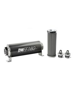 DeatschWerks Stainless Steel 6AN 100 Micron Universal Inline Fuel Filter Housing Kit (160mm) - 8-03-160-100K-6