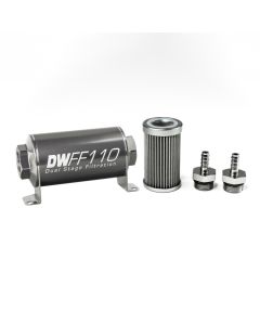 DeatschWerks Stainless Steel 5/16in 40 Micron Universal Inline Fuel Filter Housing Kit (110mm) - 8-03-110-040K-516