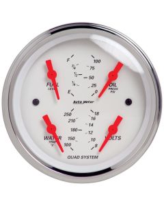Autometer Arctic White 3-3/8in Quad Gauge 100 PSI/100-250 Deg F / 8-18V / 240-33 Ohm - 1312