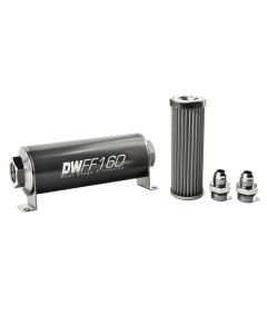 DeatschWerks Stainless Steel 8AN 40 Micron Universal Inline Fuel Filter Housing Kit (160mm) - 8-03-160-040K-8