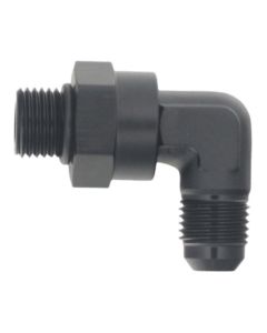 DeatschWerks 6AN ORB Male Swivel to 90-Degree 6AN Male Flare - Anodized Matte Black - 6-02-0414-B