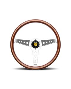 Momo California Mahogany Steering Wheel - Polished Spokes