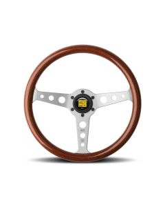 Momo Indy Mahogany Wood Steering Wheel - Brushed Aluminum