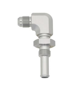 DeatschWerks 6AN Male Flare to 90-Degree 3/8in Single Hose Barb - Anodized DW Titanium - 6-02-0733