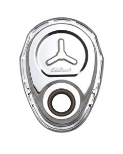 Edelbrock Timing Cover SB-Chevy Chrome w/ Welded Reinforcement Plate - 4860