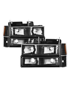 Xtune Chevy Suburban 94-98 Headlights w/ Corner & Parking Lights 8pcs Black HD-JH-CCK88-AM-BK-SET - 5072221