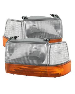 Xtune Ford F150/Bronco 92-96 Headlights w/Corner Bumper 6pcs Amber- Clear HD-JH-FB92-SET-OEAM-C - 9027338