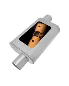 Gibson MWA Superflow Offset/Offset Oval Muffler - 4x9x14in/3in Inlet/3in Outlet - Stainless - BM0105