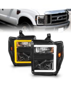 ANZO 08-10 Ford F-250 - F-550 Super Duty Projector Headlights w/ Light Bar Switchback Black Housing - 111586