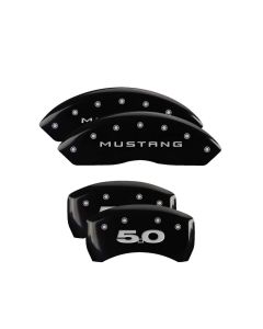 MGP 4 Caliper Covers Engraved Front Mustang Engraved Rear 50 Black finish silver ch - 10198SM50BK