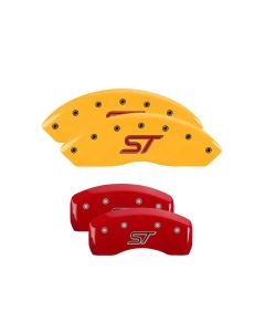 MGP 4 Caliper Covers Engraved Front & Rear ST Logo Red Finish Silver Char 2021 Ford Explorer - 10252SSTORD