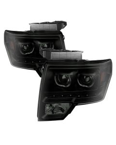 xTune Ford F150 09-14 Projector Headlights Halogen Model LED Halo Black Smoke PRO-JH-FF15009-CFB-BSM - 9032233