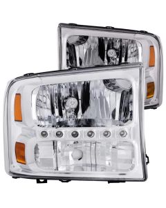ANZO 2000-2004 Ford Excursion Crystal Headlights Chrome w/ LED 1pc - 111088