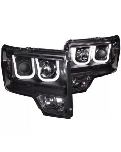 ANZO 2009-2014 Ford F-150 Projector Headlights w/ U-Bar Black - 111263