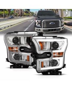 ANZO 2015-2017 Ford F-150 Projector Headlights w/ Plank Style Switchback Chrome w/ Amber - 111358