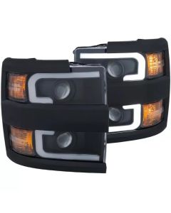 ANZO Projector Headlights With Plank Style Design Black w/Amber 15-17 Chevrolet Silverado 2500/3500 - 111363