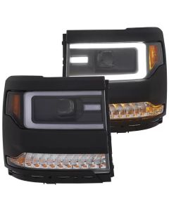 ANZO 16+ Chevy Silverado 1500 Projector Headlights Plank Style Black w/Amber/Sequential Turn Signal - 111375