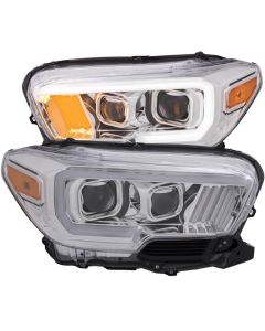 ANZO 2016-2017 Toyota Tacoma Projector Headlights w/ Plank Style Design Chrome w/ Amber - 111378