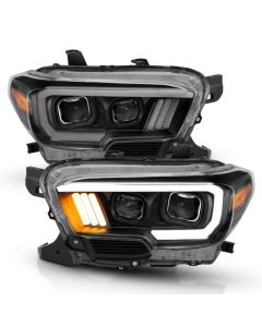 ANZO 2016-2017 Toyota Tacoma Projector Headlights w/ Plank Style Design Black/Amber w/ DRL - 111379