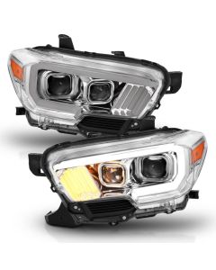 ANZO 2016-2017 Toyota Tacoma Projector Headlights w/ Plank Style Design Chrome/Amber w/ DRL - 111380