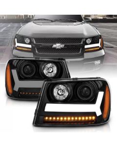 ANZO 2006-2009 Chevrolet Trailblazer Projector Headlights w/ Plank Style Design Black w/ Amber - 111390