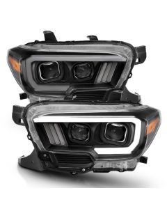 ANZO 2016-2017 Toyota Tacoma Projector Headlights w/ Plank Style Switchback Black w/ Amber - 111396