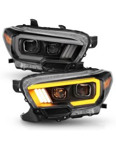 ANZO 2016-2017 Toyota Tacoma Projector Headlights w/ Plank Style Switchback Black w/ Amber w/ DRL - 111397