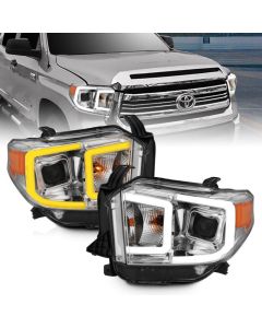 ANZO 14-17 Toyota Tundra Plank Style Projector Headlights Chrome w/ Amber - 111415
