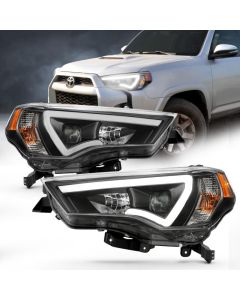 ANZO 14-18 Toyota 4 Runner Plank Style Projector Headlights Black w/ Amber - 111416