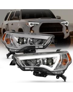 ANZO 14-18 Toyota 4 Runner Plank Style Projector Headlights Chrome w/ Amber - 111417