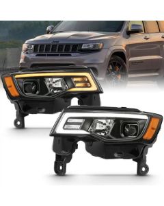 ANZO 2017-2018 Jeep Grand Cherokee Projector Headlights w/ Plank Style Switchback - Black w/ Amber - 111418