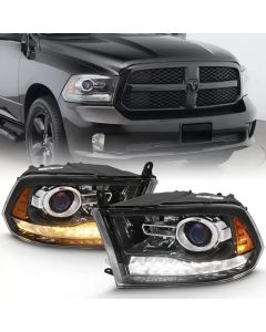 ANZO 2009-2018 Dodge Ram 1500 Projector Plank Style Switchback H.L Halo Black Amber (OE Style) - 111439