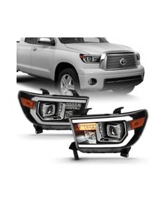 ANZO 2007-2014 Toyota Tundra Projector Light Bar H.L Black Amber(Led High Beam) (Halogen Version) - 111447