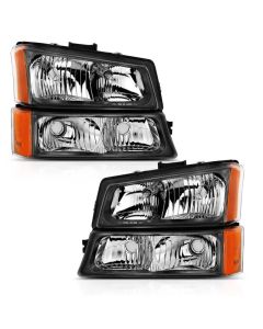 ANZO 2003-2006 Chevy Silverado Crystal Headlight w/ Signal Light Black Amber (4 pcs) - 111452